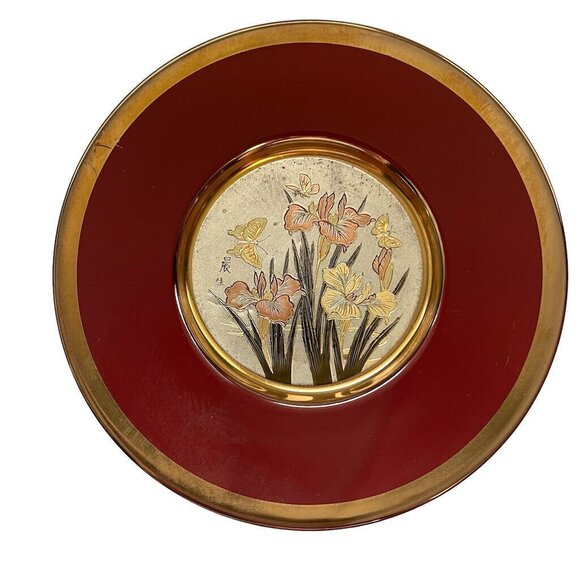 4 Vtg Art of Chokin Iris Hummingbird Plates w 24K Gold Trim 6” Japan - Picture 5 of 12